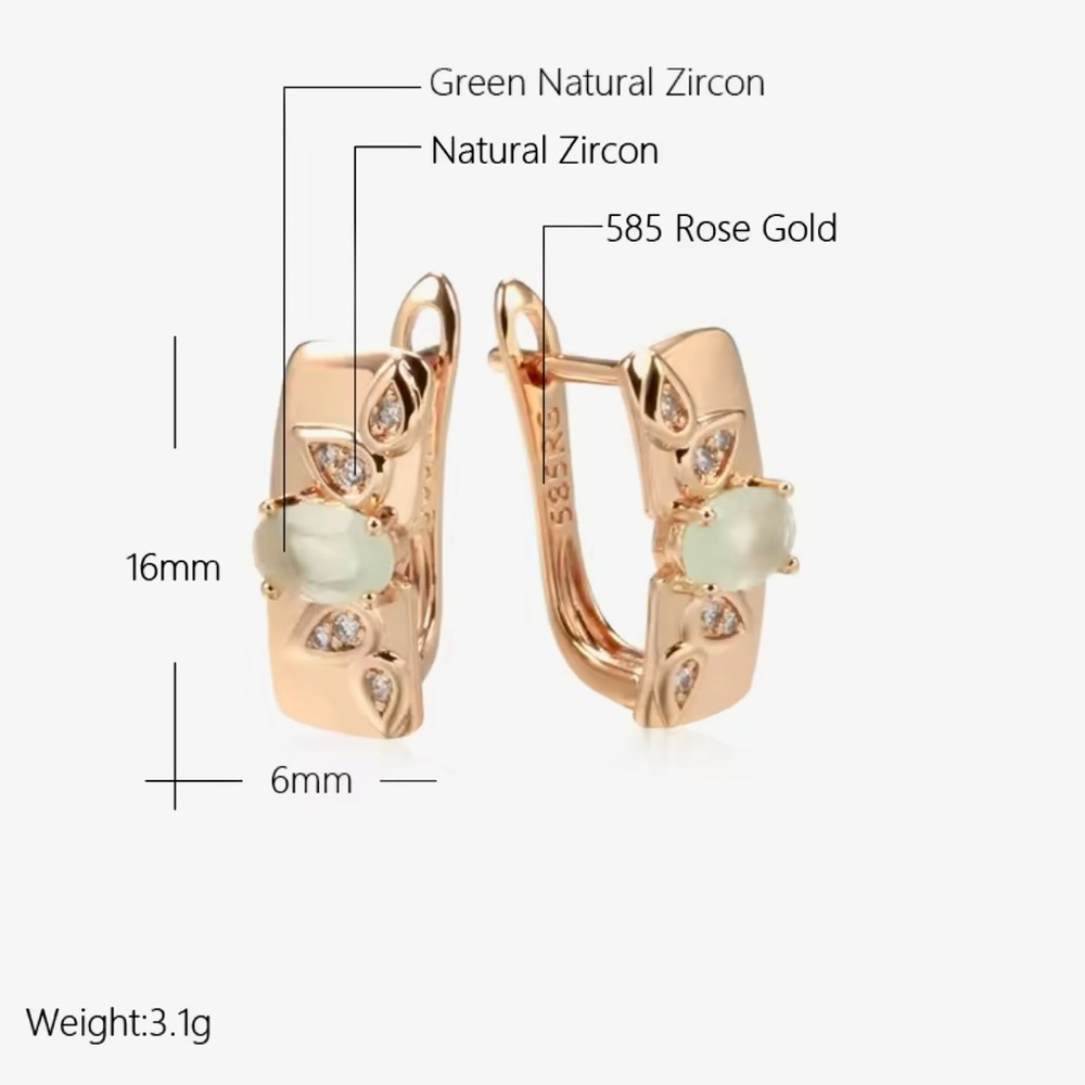 Pretty 585 RG Green and Clear Natural Gems Zircon Hoop Earrings in Rose Gold - Picture 6 of 9
